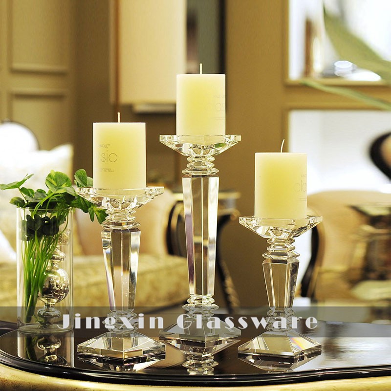 Tall Crystal Pillar Candle Holders